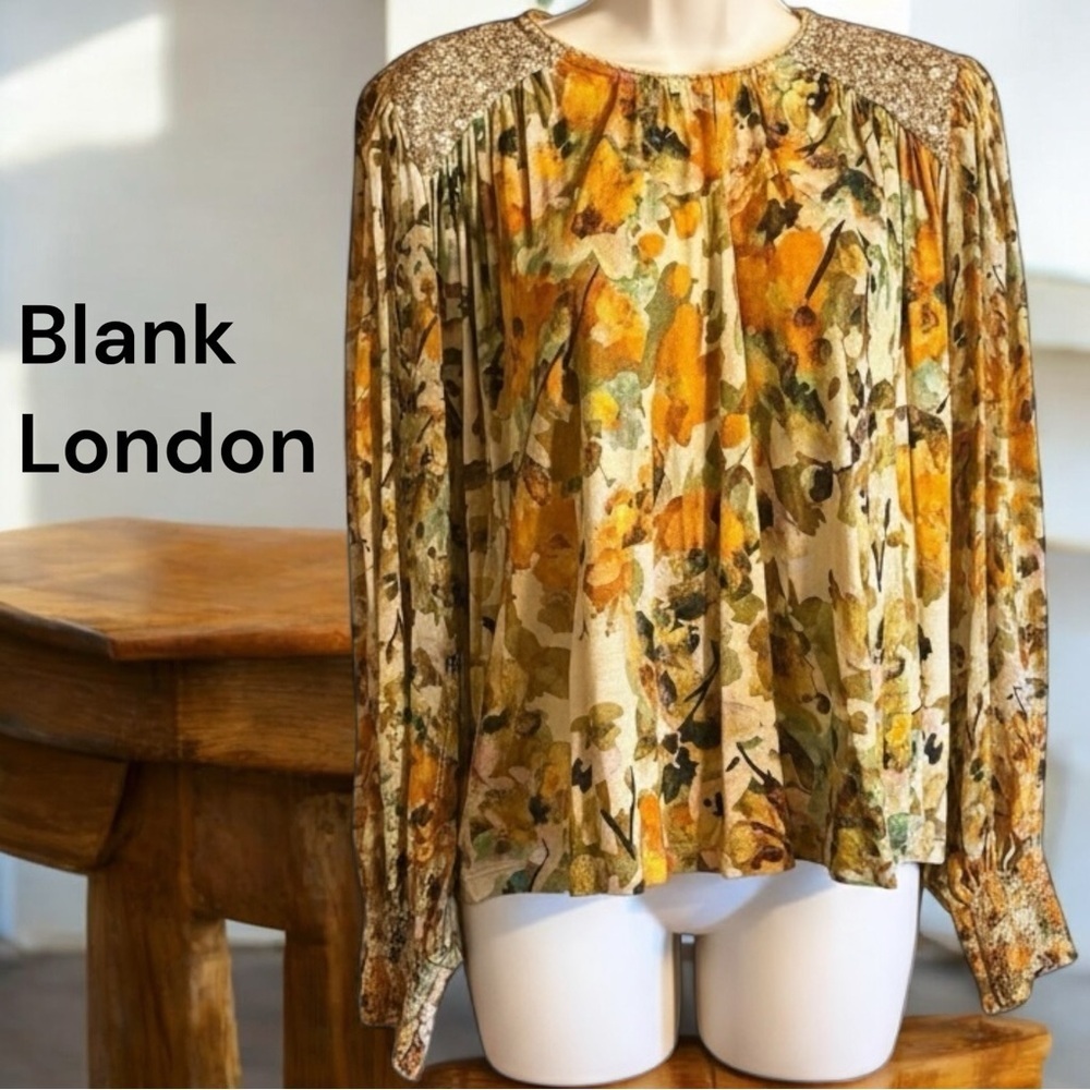 Blank London Autumn Floral Blouse Sequin Shoulder Metallic Gold Boho Chic Top